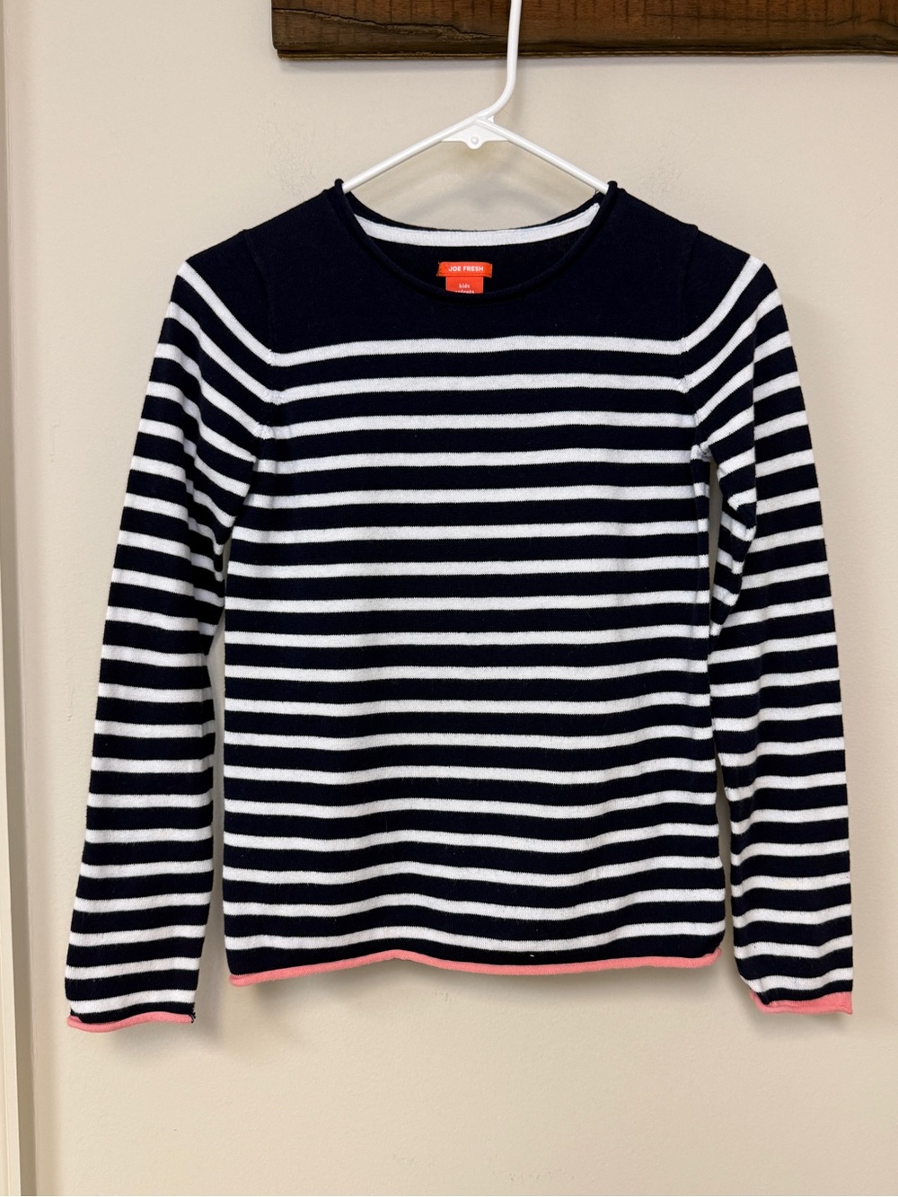 Joe Fresh: Girls Navy / White Stripe Long Sleeve Knit Sweater, Size L (10-12)